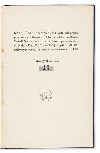 CAPEK, KAREL. Apokryfy. [Apocryphal Stories].